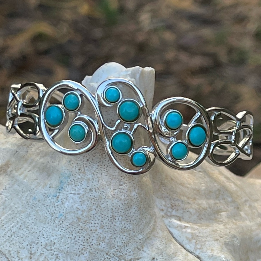 Sleeping Beauty Turquoise Rhodium Over Sterling Silver Cuff Bracelet